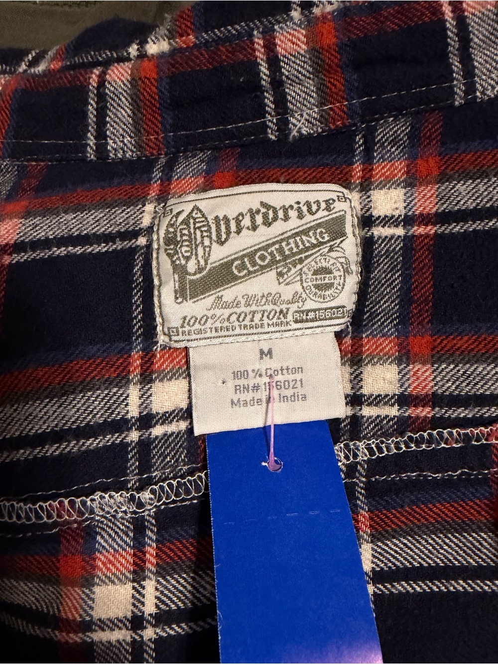 Overdrive Navy and Red Plaid Cotton Button-Down Shirt - Men's